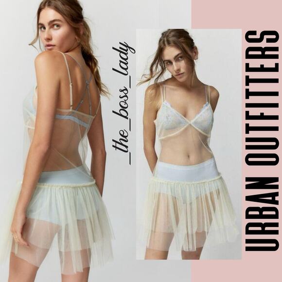 Urban Outfitters UO mini dress ruffle slip layer sheer lightweight Large - Picture 1 of 7